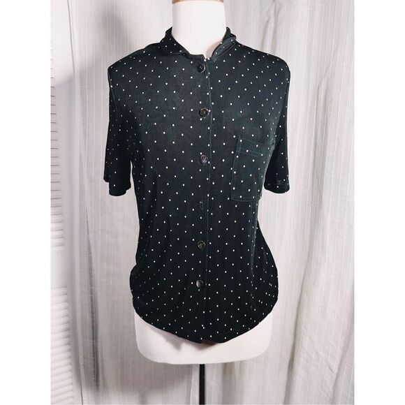 Vintage Norm Thompson Polka Dot Button Down Blouse - Size S - Picture 1 of 6